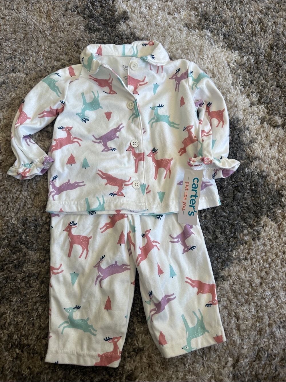 Carter's White Pajama Set with Pastel Reindeer Print